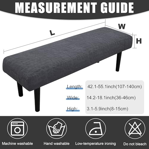Stretch Bench Seat Cover, Reusable Slipcover for Dining Room & Bedroom, Removable Washable Rectangular Bench Covers, Elastic Fit for Home Furniture(Light Gray) - color: Leaf Grey