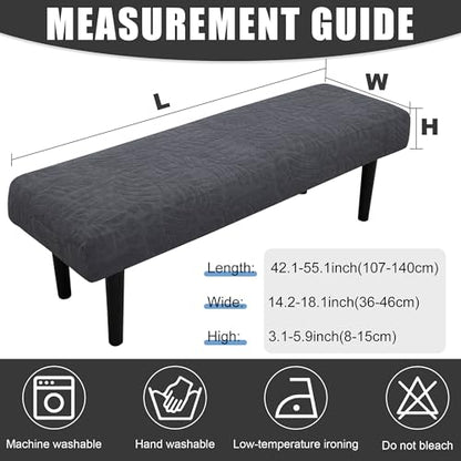 Stretch Bench Seat Cover, Reusable Slipcover for Dining Room & Bedroom, Removable Washable Rectangular Bench Covers, Elastic Fit for Home Furniture(Light Gray) - color: Leaf Grey