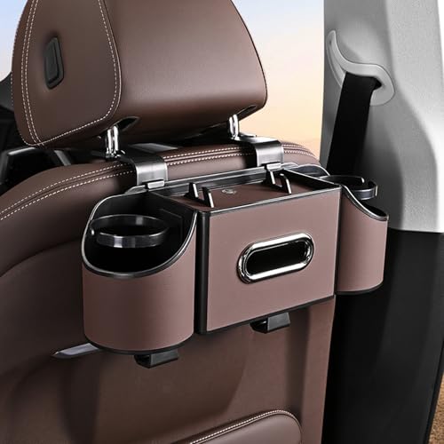 Back Seat Car Organizer,4 in 1 Multifunctional Car Back Seat Storage Box with Drink Cup Holder Tissue Box, for Hold Phone,Snacks, Drinks, Handbag - color: Kartan
