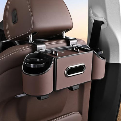 Back Seat Car Organizer,4 in 1 Multifunctional Car Back Seat Storage Box with Drink Cup Holder Tissue Box, for Hold Phone,Snacks, Drinks, Handbag - color: Kartan