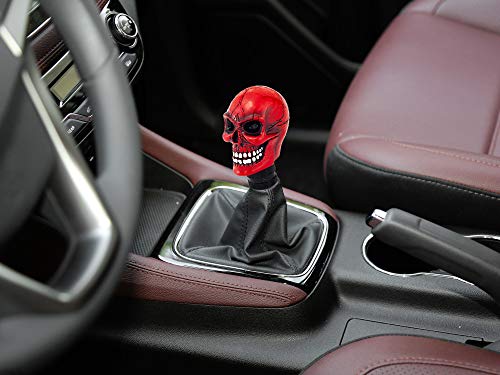 Skull MT Car Stick Shifter Handle, Gear Shift Knob Small Teeth Devil Skeleton Style Fit Most Manual Automatic Transmissions, Red