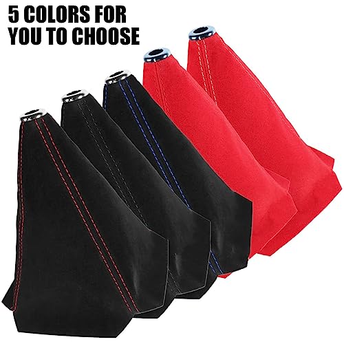 BESULEN Car Shift Boot Cover, Suede Leather Shift Knob Boot Dust Cover, Manual/Auto Shifter Boot Sleeve Replacement, Handbrake Gaiter Boot Dust Cover Car Interior Accessories - color: Red/Red