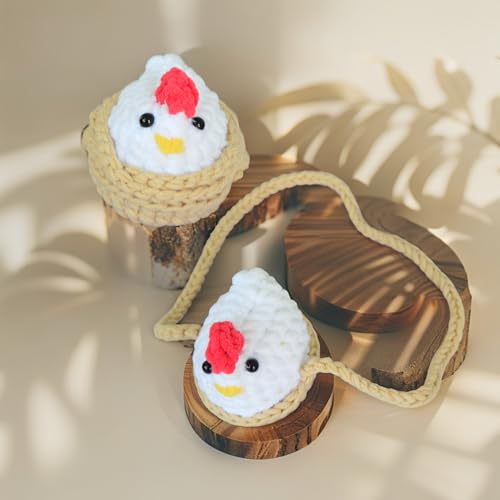 Cute Crochet Chicken Car Hanging Ornament Rear View Mirror Charm Funny Animal Decor Handmade Gift for Chicken Lovers Women Mom Unique Auto Accessory, Mothers Day - color: Color 1