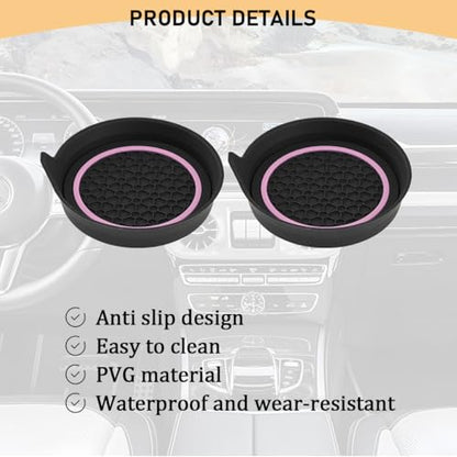 2PCS Car Cup Holder Coaster, Silicone Non-Slip Vehicle Cup Recessed Mats, Waterproof ＆ Sift-Proof Automotive Interior Insulation Drink Insert Pads, Universal Fit (Pink/Black) - color: Pink/Black