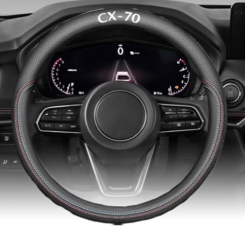 Custom Interior Accessories for Mazda CX-70 CX70 2025 2026 Steering Wheel Covers Leather Sporty Racing Faux Comfortable Handle 1Pcs/Set(Red Stitching+Blue Stitching) - color: Red stitching+Blue stitching, size: CX-70 2025-2026