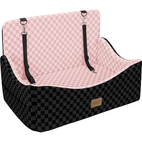 JOEJOY Dog Car Seat for Medium/Large Dogs - Reversible Dual-Sided Travel Dog Car Bed with Memory Foam, Washable Pet Booster Seat for Dogs up to 55 lbs or 2 Small Dogs, 2 Safety Leashes, Pink - color: Pink, size: Large