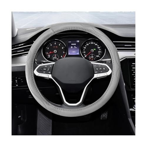 15 Inch Leather Steering Wheel Cover, Breathable Anti-Slip Steering Wheel Protector Cover, Elastic Soft Comfortable Universal Wheel Cover for Men and Women, Car Accessories (Gray) - color: Gray