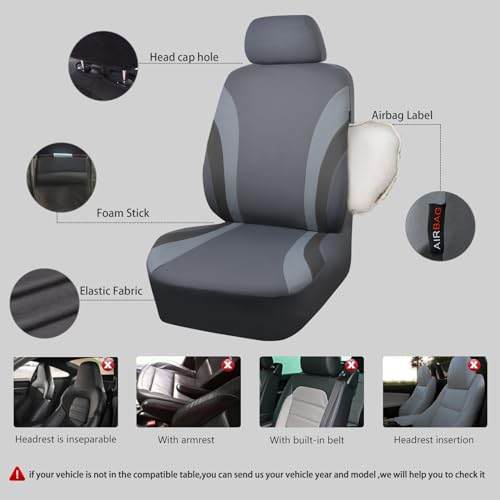 CAR PASS Line Rider Sporty Cloth Universal Fit Car Seat Cover -100% Breathable with 5mm Composite Sponge Inside,Airbag Compatible,3zipper Bench(Full Set, Space Gray) - color: Gray, size: Full Set