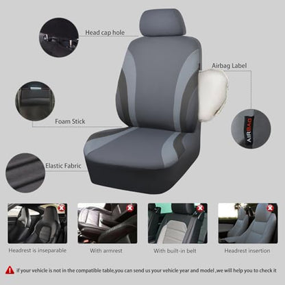 CAR PASS Line Rider Sporty Cloth Universal Fit Car Seat Cover -100% Breathable with 5mm Composite Sponge Inside,Airbag Compatible,3zipper Bench(Full Set, Space Gray) - color: Gray, size: Full Set