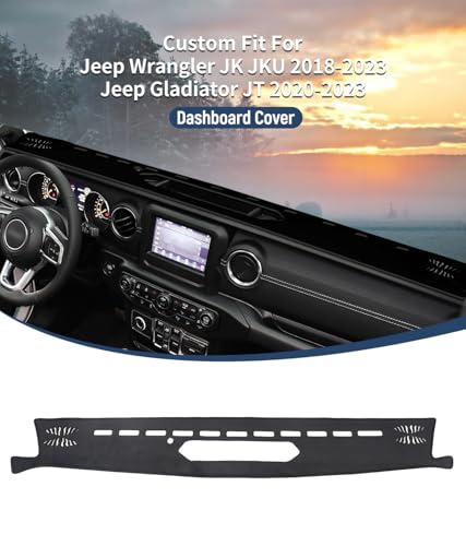 BIBLOZ Dash Cover 2018 2019 2020 2021 2022 2023 for Jeep Wrangler JL JLU Unlimited Sport Sahara Rubincon Accessories Black Flannel Dashboard Cover Mat Car Dashboard UV Sun Protection - size: 2018-2023 Wrangler