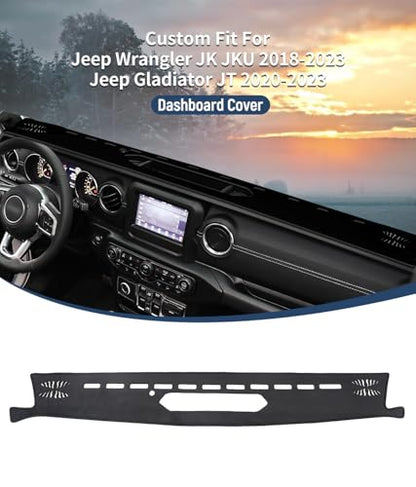 BIBLOZ Dash Cover 2018 2019 2020 2021 2022 2023 for Jeep Wrangler JL JLU Unlimited Sport Sahara Rubincon Accessories Black Flannel Dashboard Cover Mat Car Dashboard UV Sun Protection - size: 2018-2023 Wrangler