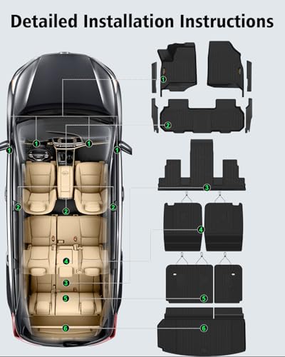 Floor Mats for Chevy Traverse 2024-2026 & GMC Acadia 2024-2026 & Buick Enclave 2025-2026 (Only 7 Seats) All Weather TPE Set Cargo Liner Door Sill Protectors Accessories, Black - size: For GMC Acadia 7 seats 2024-2026
