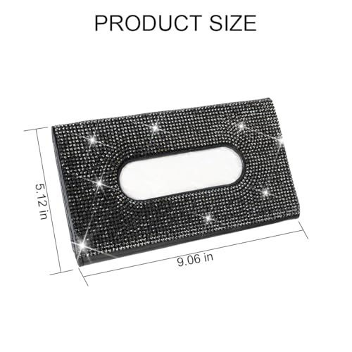 Bling Car Tissue Holder for Sun Visor, Crystal Rhinestone Leather Vehicle Paper Towel Case, Glitter Diamond Auto Napkin Clip Accessories for Women, Universal for SUV, RV, Truck (Black) - color: Black