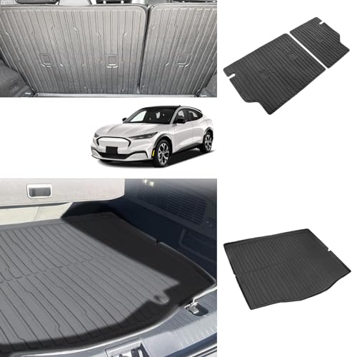 BestEvMod Vehicle Mat Cargo Liner Compatible with Mustang Mach E 2021-2026 Cargo Liner Trunk & Second Row Seats Back Mat Set of 2 All Weather Seat Protector Mat(Trunk Mat+Seats Back Cover) - style: Trunk Mat+Seats Back Cover