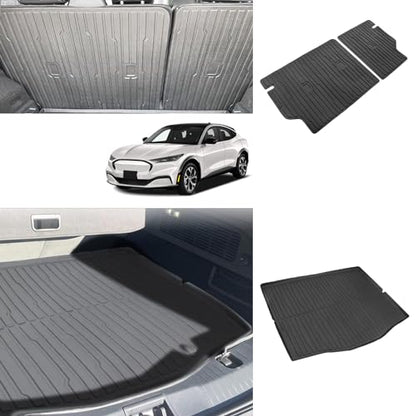 BestEvMod Vehicle Mat Cargo Liner Compatible with Mustang Mach E 2021-2026 Cargo Liner Trunk & Second Row Seats Back Mat Set of 2 All Weather Seat Protector Mat(Trunk Mat+Seats Back Cover) - style: Trunk Mat+Seats Back Cover