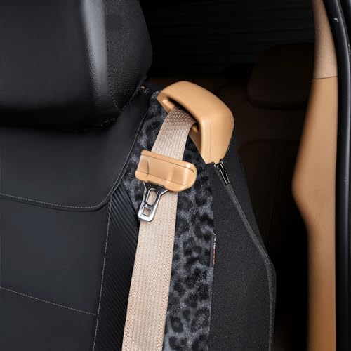 Flying Banner car seat Covers Quality Carbon Fiber Air Mesh Fabric Sport Low High Back Bucket Back Pocket Arm Rest (2 Fronts-Low Bucket-Built-in Seatbelt Compatible, Leopar Gray - Faux Leather) - color: Leopar Gray - Faux Leather -- Built-in Seatbelt Comp