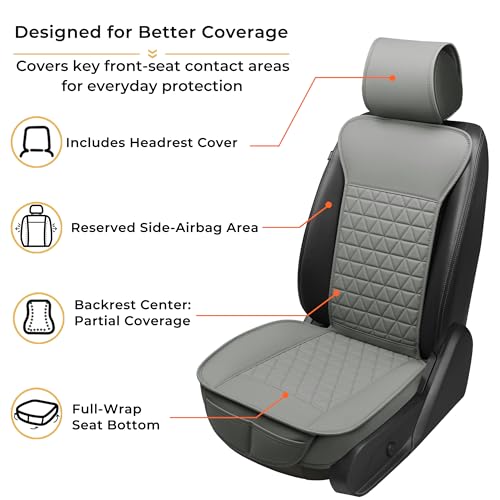 Black Seal 2-Pack Front Car Seat Covers, Faux Leather Seat Bottom Covers with Partial Backrest Protection, Side Wrap Design, Universal Fit for Most Cars, SUVs, Trucks, Vans (Grey) - color: 2-Pack-Grey