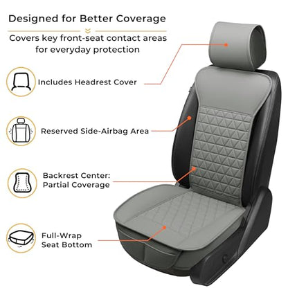 Black Seal 2-Pack Front Car Seat Covers, Faux Leather Seat Bottom Covers with Partial Backrest Protection, Side Wrap Design, Universal Fit for Most Cars, SUVs, Trucks, Vans (Grey) - color: 2-Pack-Grey