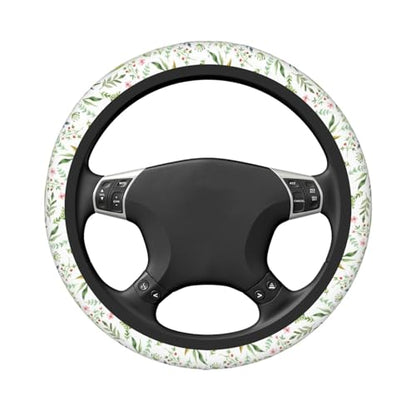 Flowers Leaves Steering Wheel Cover for Women Elastic Rubber Steering Wheel Universal 15 Inch Fit for Cars, Auto, SUVs - color: Flowers Leaves