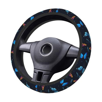 Fancy Butterflies Elastic Steering Wheel Cover Non-Slip Breathable Steering Wheel Protector Fit Auto, SUVs, Truck - color: Fancy Butterflies