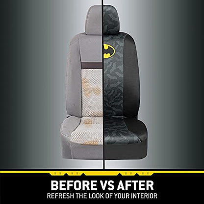 BDK Batman Car Seat Covers for Front Seats with Matching Seat Belt Pads - Officially Licensed Warner Brothers Superhero Auto Accessories Bundle, Made for Car Truck Van and SUV - size: 2 Front, style: Batman