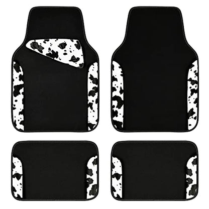 CAR PASS Waterproof Universal Fit Car Floor Mats, Cow Print Car Mats Fit for SUV,Vans,sedans, Trucks,Set of 4pcs Car Carpet with Driver Heel Pad and Nibs Backing,or Cute Women Girly Funny Black White - color: Cow Print