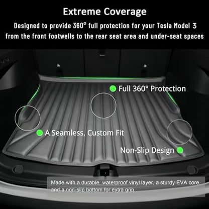 SUPER LINER Floor Mats & Cargo Liners Compatible with 2024-2026 Tesla Model 3 Highland, All-Weather Full Cabin Protection System, Premium Soft Mat Set for Floors, Trunk, Frunk & Seatbacks - size: 6 PCS Compatible with Model 3 Highland | Large