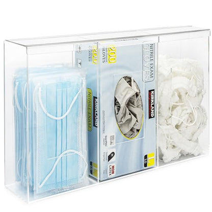 Triple Clear Acrylic Glove Box Holder & Hygiene Dispenser Station with Dust Lid - Tabletop or Wall Mount Organizer for Face Masks, Wipes, and Tissues - Storage for Office Salon & Garage - size: Triple