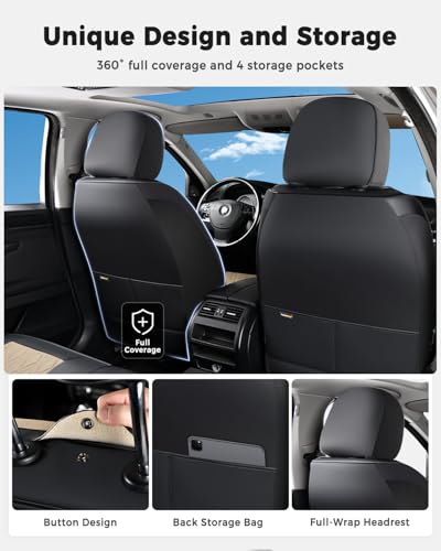 Huidasource Front Seat Covers, Universal Fit for Most Cars SUV Trucks, Full Coverage Nappa Leather Seat Cover, Airbag, Velcro Adjustable, Seat Function Retain, Black&Beige - color: FR: Black&Beige, size: Front