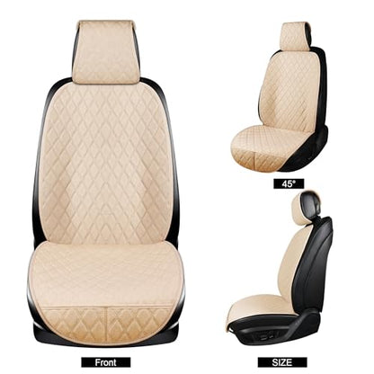 ENOGE Linen Car Seat Covers Front Seat Covers Breathable Cloth Fabric Car Seat Protector Universal Fit Most Automotive, Van, SUV, Trucks (Beige, 2 Front) - color: Linen-Beige-2