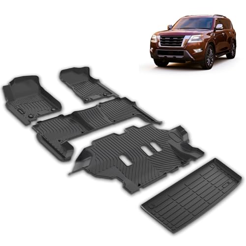All Weather Car Floor Mats & Cargo Liner Set Fit for Nissan Armada & Infiniti QX80 8 Seats 2019 2020 2021 2022 2023 2024 Floor Liners Trunk Liner Armada Cargo Mat Accessories Black - style: 4)For Nissan Armada 2019-2024 Full Set