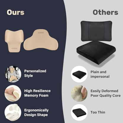 Coverado Lumbar Support and Headrest Pillow for Car, Memory Foam Ergonomic Head Neck Support Pillow for Driving Seat, Back Support and Pain Relief, Seat Cushion for Car, Driver, Office