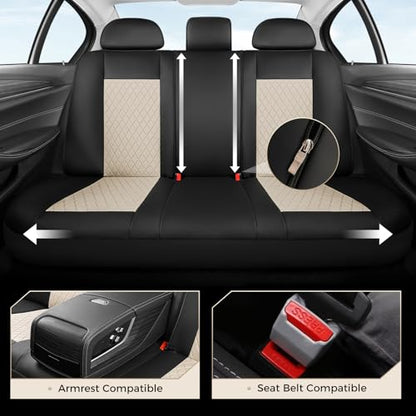 Coverado Front and Back Seat Covers, 5-Pack Universal Seat Covers for Cars, Leather & Fabric Splicing Design Car Seat Protectors, Waterproof Seat Cushions Universal for Most Vehicles, Black & Beige - color: Black&Beige