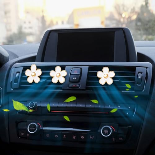 6 Pcs White Daisy Flower Air Freshener Outlet Clip Cars Conditioning Perfume Clips Charm Car Interior Decor Accessories for Women Girls Mothers Gifts for Mom Wife