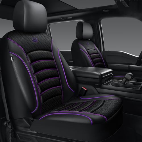 CAR PASS Comfortable 3D Foam Mesh Leather Car Seat Covers Front, Air Cool Mesh Breathable Front Seat Covers for Car, Universal for SUV Truck Sedan Automotive, Airbag Compatible,Black Purple - color: Black Purple Mesh, size: Two Front