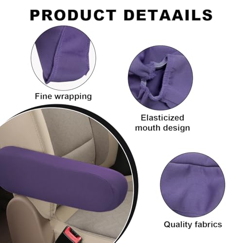 KVAEY 2 PCS Car Front Seat Armrest Covers, Elastic Fabric Stretch Car Seat Armrest Protectors, Soft Front Seat Armrest Cover Replacement, Universal Vehicle Accessories for Cars (Purple) - color: Purple