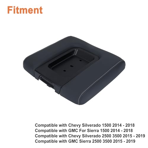 Front Seat Center Console Armrest Lid(Black).Replaces Part # 22881398.Compatible with 2014-2019 Chevy Silverado GMC Sierra 1500 2500HD 3500HD
