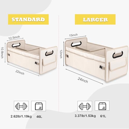 Car Trunk Organizer, Car Organizers and Storage Collapsible Multi Compartment Container Box, Adjustable Car Accessories for SUV Sedan Truck, Large Size, Beige - color: Beige, size: Large