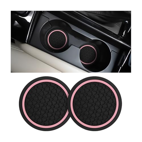 Mandark Car Cup Holder Coasters, 2.75 Inch Non-Slip Insert Water Bottle Holder Pads, Dustproof Automotive Interior Accessories Mat, Universal for Vehicles, Trucks, RVs and More (Black/Pink, 2PCS) - color: Black/Pink, size: 2PCS