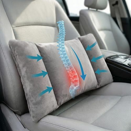 Sofa-Level Lumbar Support Pillow for Car Seat, Plush Velvet Back Cushion with 3-Zone Support, Soft & Supportive Lumbar Pillow for Driving, Office Chair, Home Decor (Gary)