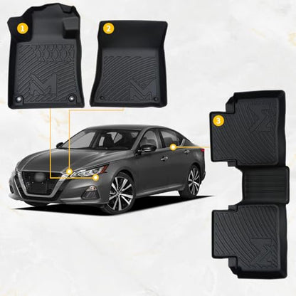 TPE Automotive Floor Mats Custom for 2019-2026 Nissan Altima, All Weather Cover Protection Waterproof Black Floor Liner Front & Rear Row Full Set Car Mats, 3PCS - size: 3PCS (2Row), style: For 2019-2026 | Nissan Altima | 1st & 2nd Row