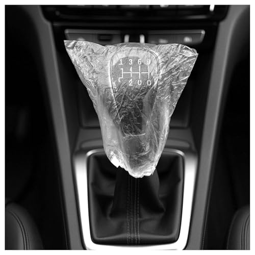 100PCS Disposable Car Gear Shift Cover,Dustproof Plastic Shifter Cover with Elastic Trims,Portable Gear Shift Knob Cover&Car Handbrake Covers for Automotive Shifter Protection