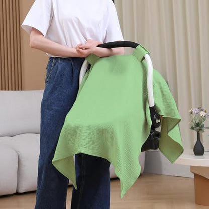 100% Muslin Cotton Car Seat Cover Baby, Carseat Canopy Cover, Universal Fit Stroller Covers for Boys and Girls (City Green) - color: city green