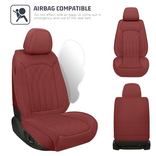 SanQing Car Seat Covers Full Set, Front and Rear Seat Covers for Cars, Waterproof Luxury Leather Auto Seat Protectors, Car Seat Cushions Fit for Most Sedans SUV Pick-up Truck (WineRed, Full Set) - color: WineRed