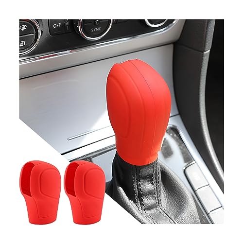 AICEL 2 Pcs Car Gear Shift Knob Cover, Elastic Silicone Car Automatic Shift Protector Cover, Universal Anti-Slip Auto Knob Gear Stick Protector for Men Women, Vehicle Accessories - color: Red