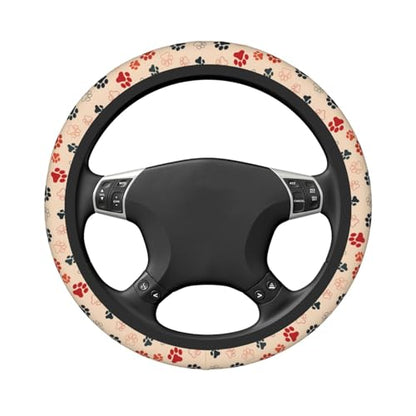 Paw Print Neoprene Steering Wheel Cover Anti-Slip Elastic Dog Cat Paw Steering Wheel Protective Cover 15in Universal Car Accessories Fit Cars, SUVs, Auto - color: Paw Print