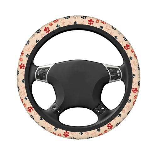 Paw Print Neoprene Steering Wheel Cover Anti-Slip Elastic Dog Cat Paw Steering Wheel Protective Cover 15in Universal Car Accessories Fit Cars, SUVs, Auto - color: Paw Print