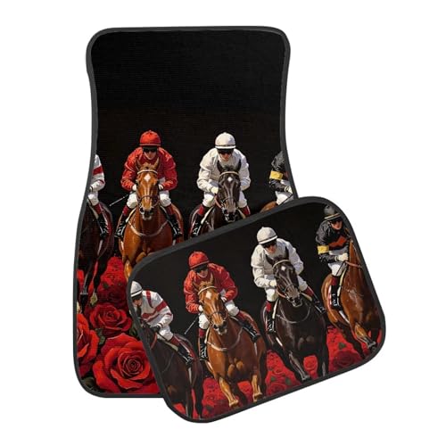 Rose Horse Printed Full Set Auto Front & Rear Floor Pad Washable Anti Dirty Vehicle Foot Pads - color: Rose Horse