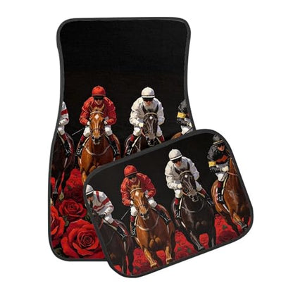 Rose Horse Printed Full Set Auto Front & Rear Floor Pad Washable Anti Dirty Vehicle Foot Pads - color: Rose Horse