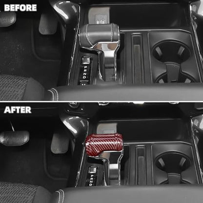 Gear Shift Knob Cover Stick Shifter Cap Cover Compatible with Ford F150 2021-2024+(Red Carbon Fiber) - color: Red Carbon Fiber